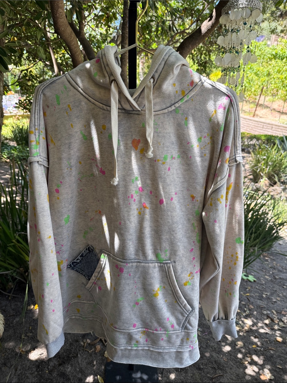 Oli & Hali Light Gray Hoodie with Neon Paint Splatter